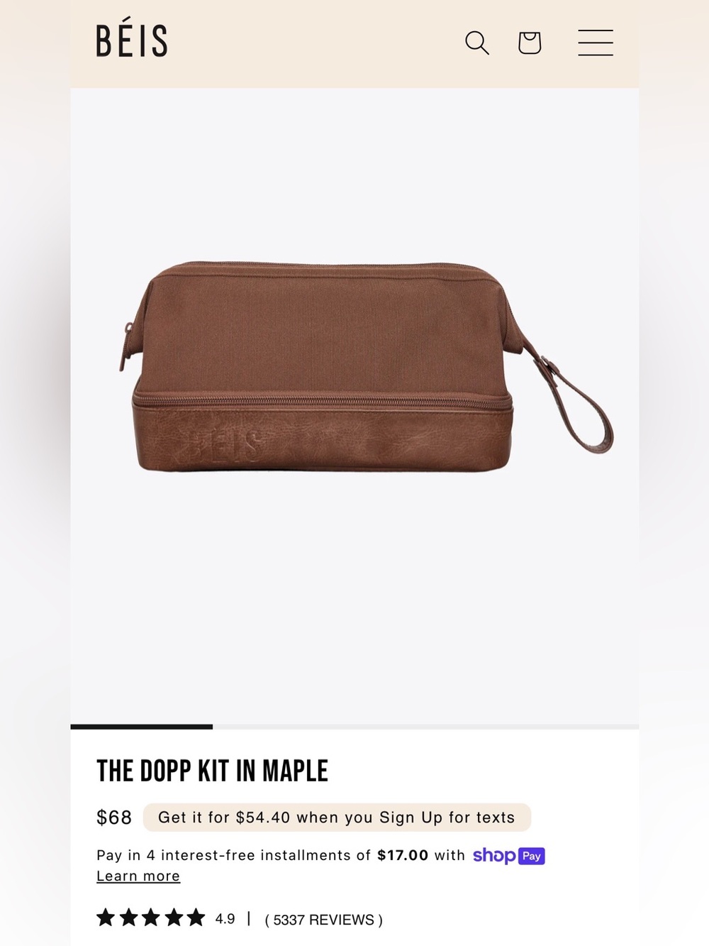 Beis Dopp Kit. Maple. Like New. Used Once.